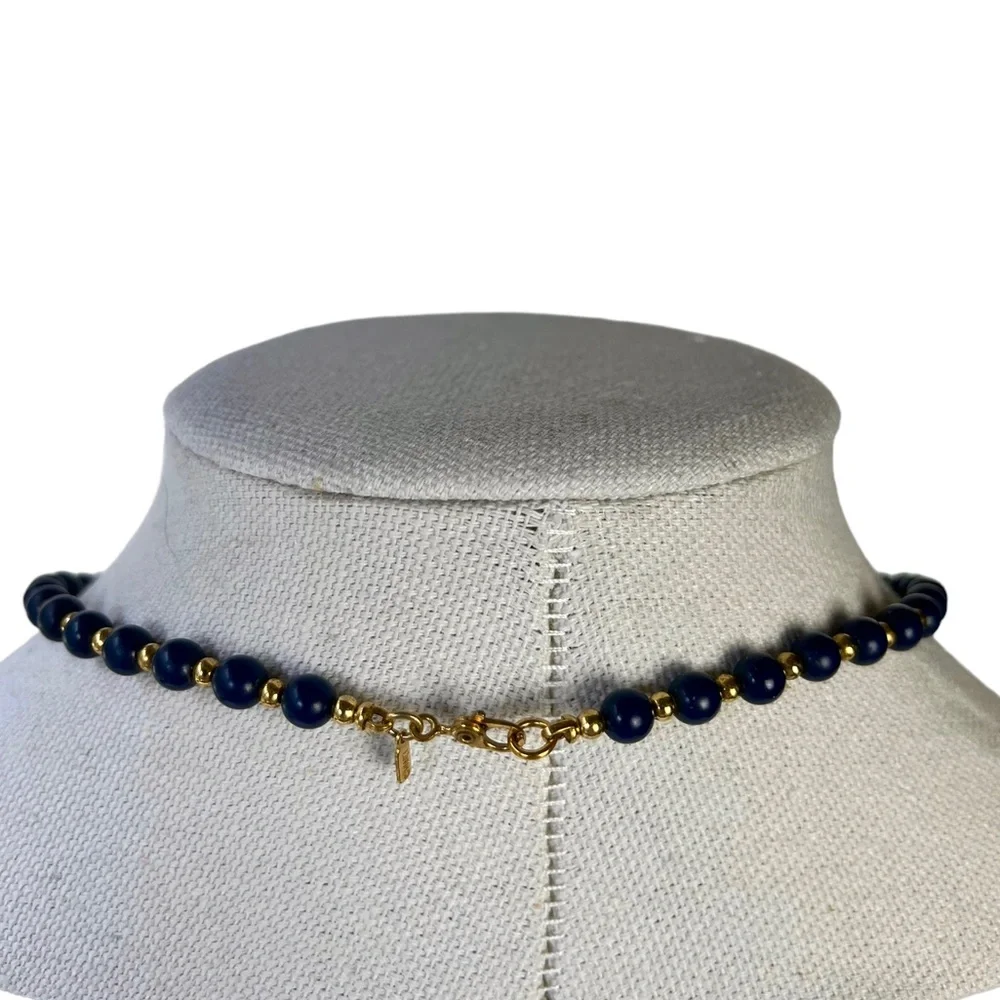 Vintage Monet Signed Blue and Gold Toned Beaded Necklace